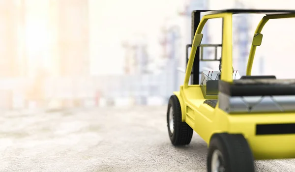 Forklift truck stopped outside an industrial park. Industry, industrial equipment and tools. 3d rendering.