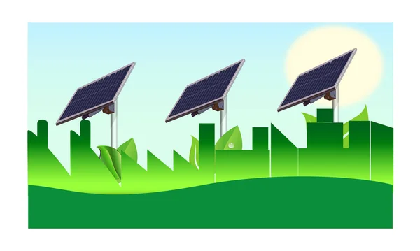 Green City Grüne Energien Und Windenergie Vektorillustration — Stockvektor