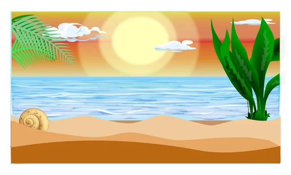 Remote tropical beach landscape at sunset. Landscapes. vector design.