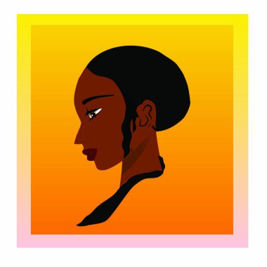 Güzel Afrikalı Amerikalı bir kızın profil portresi. Kadın portresi. Siyah güzellik konsepti. Güzellik ve moda. vektör