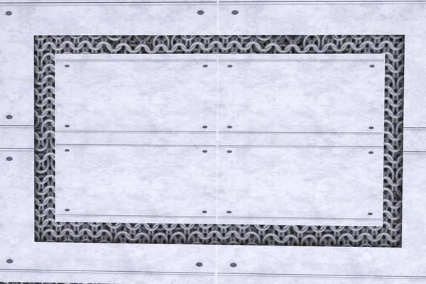 Çelik zincire bağlı beton çerçeve tasarımı. Arkaplan dokuları. 3d oluşturma.