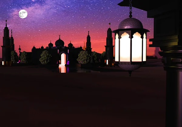 Светильник Исламского Стиля Украшенной Традиционной Колонне Фоне Исламской Мечети Исламская — стоковое фото