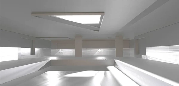 Diseño Interior Abstracto Sala Exposición Moderna Con Piso Hormigón Blanco — Foto de Stock