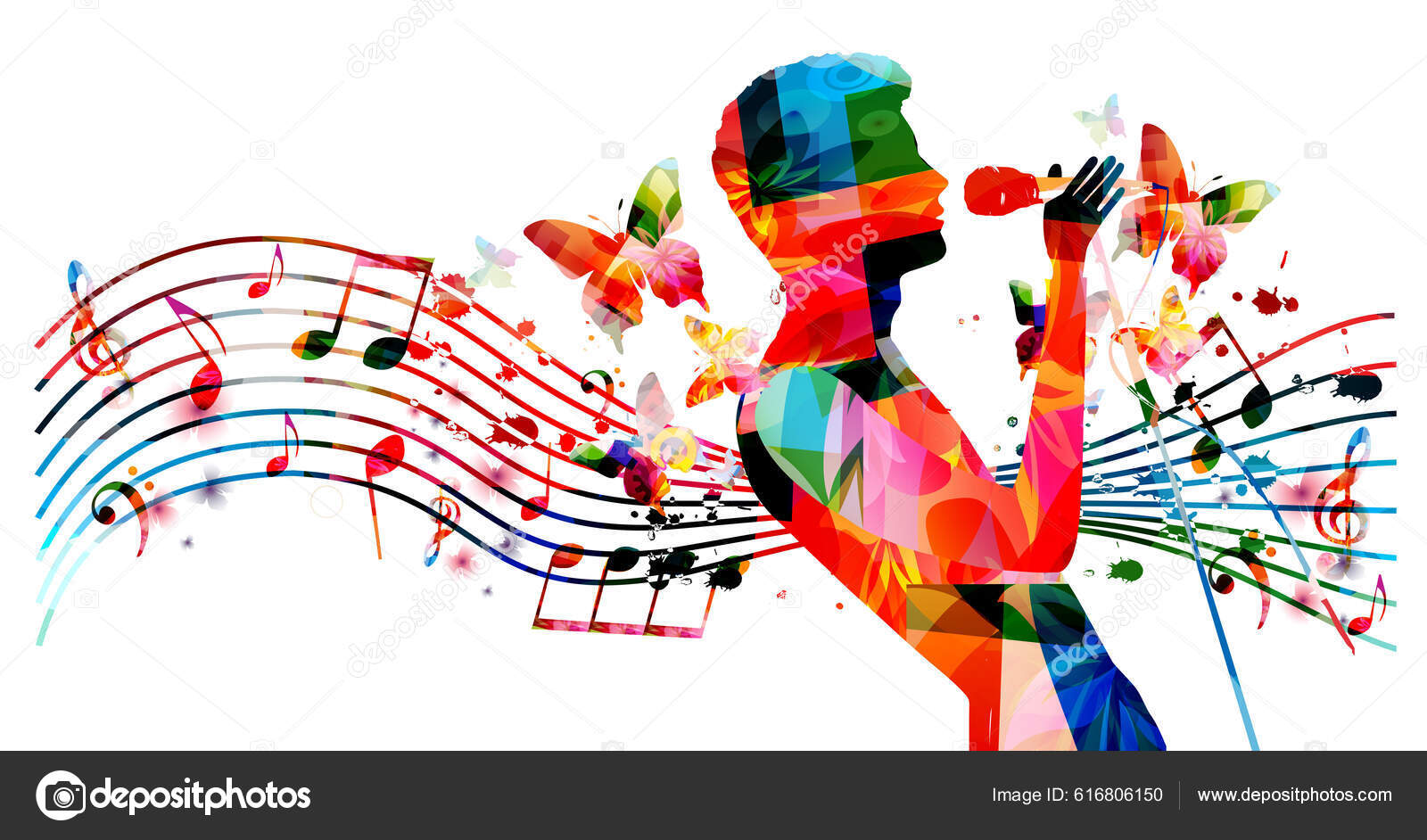 Colorful Abstract Music Background Male Singer Treble Clef Stock Vector