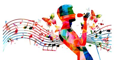 Erkek şarkıcı ve treble keyf ile renkli soyut müzik arka planı