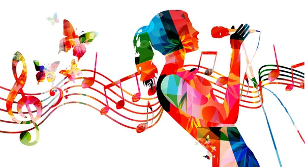 Kolorowe Abstrakcyjne Tło Muzyczne Piosenkarką — Wektor stockowy