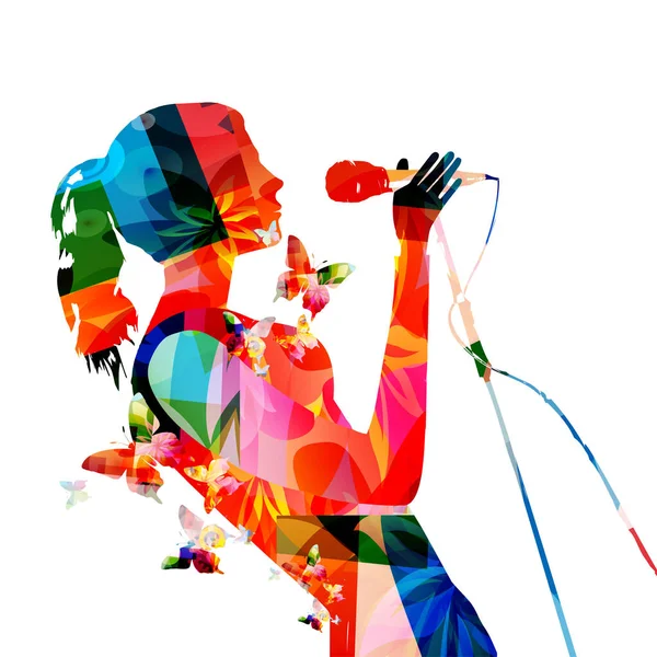 与女歌手合唱的多彩的抽象音乐背景 — 图库矢量图片
