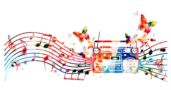 Ретро стиль радио в радужных цветах изолированы на белом фоне. Винтажная векторная иллюстрация радиоприемника