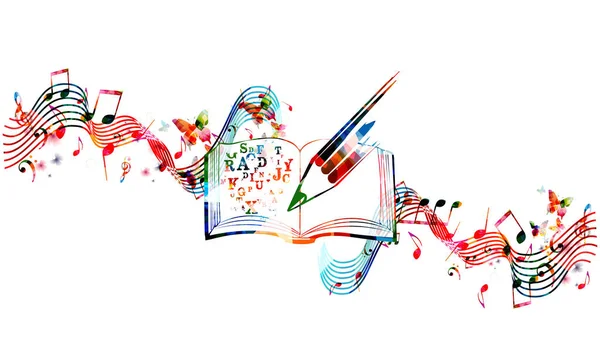 Notebook Colorato Con Rigo Musicale Note Isolate Vibrante Quaderno Musicale — Vettoriale Stock