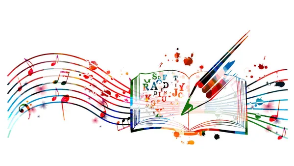 Πολύχρωμο Σημειωματάριο Συγγραφής Μουσικής Μουσική Stave Και Σημειώσεις Απομονωμένες Ζωηρό — Διανυσματικό Αρχείο