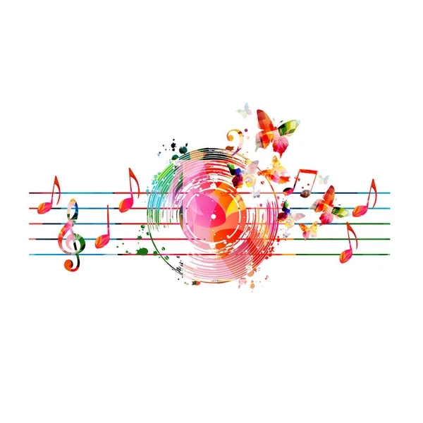 stock vector Colorful musical promotional poster with musical instruments and notes isolated vector illustration. Artistic playful design with vinyl disc for concert events, music festivals and shows, party flyer