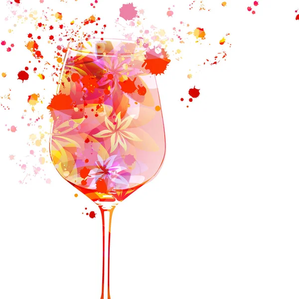 Elegant Wine Glass Flowers Floral Aroma Wine Goblet Colorful Stemware — Vetor de Stock