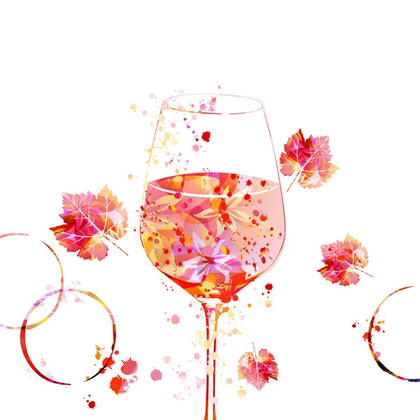 Elegant Wijnglas Met Bloemen Bladeren Bloemen Aroma Wijn Beker Kleurrijk — Stockvector