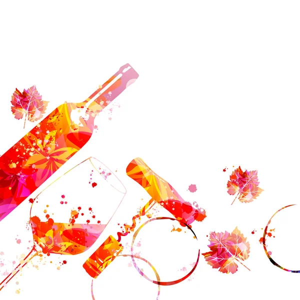 Elegant Wine Glass Corkscrew Bottle Flowers Floral Aroma Wine Goblet — Stockvector