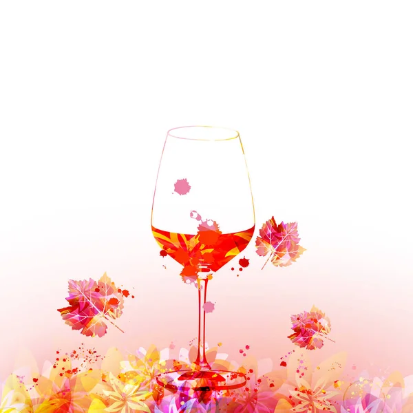 Copo Vinho Elegante Com Flores Folhas Vinho Aroma Floral Cálice — Vetor de Stock