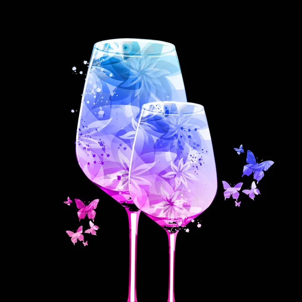 Elegant Wine Glasses Flowers Floral Aroma Wine Goblet Colorful Stemware — Stockvector
