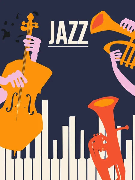 Cartaz Música Jazz Para Performance Banda Fundo Instrumentos Musicais Coloridos — Vetor de Stock