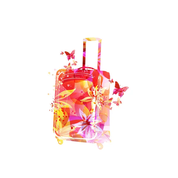 彩色蝴蝶和行李箱摘要 — 图库矢量图片