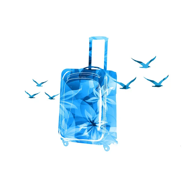 Blauwe Kleur Vector Koffer Met Vogels — Stockvector