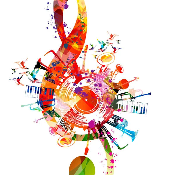 Kolorowy Plakat Muzyczny Clef Płyta Winylowa Instrumenty Muzyczne Wektor Ilustracji — Wektor stockowy