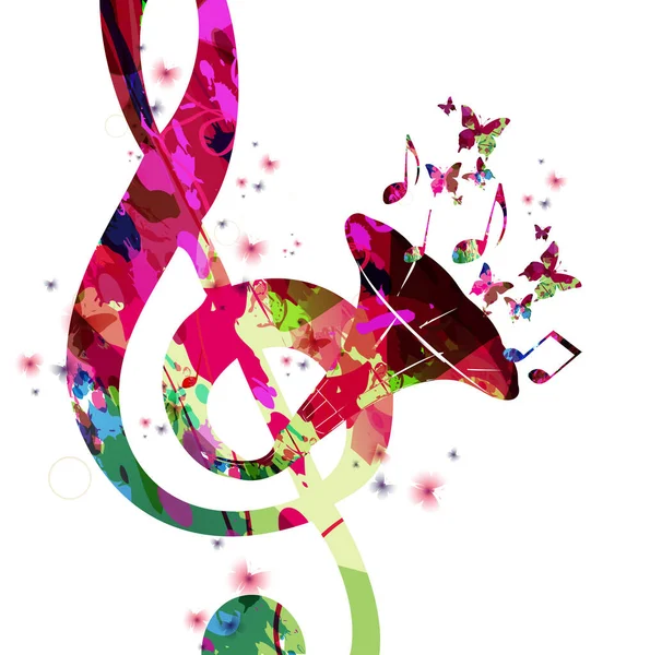 色彩艳丽的音乐海报 带有G Clef Lp乙烯唱片盘和乐器矢量插图 现场音乐会 音乐节和表演 派对传单的有趣背景 — 图库矢量图片