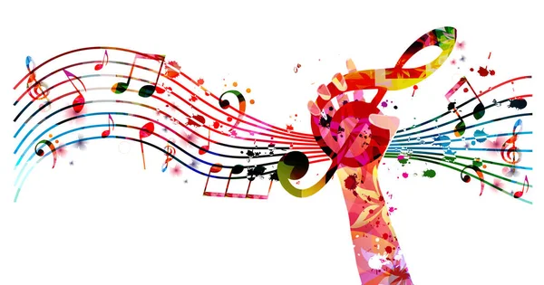 色彩艳丽的音乐海报 带有G字形和乐器矢量插图 现场音乐会 音乐节和表演 派对传单的有趣背景 — 图库矢量图片