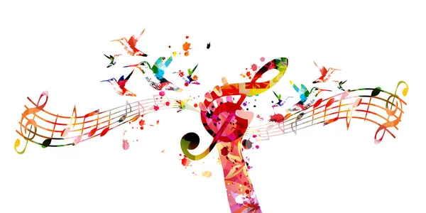 色彩艳丽的音乐海报 带有G字形和乐器矢量插图 现场音乐会 音乐节和表演 派对传单的有趣背景 — 图库矢量图片