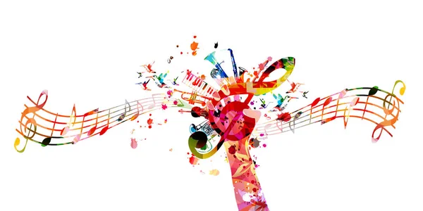 Cartaz Musical Colorido Com Clef Instrumentos Musicais Ilustração Vetorial Fundo —  Vetores de Stock