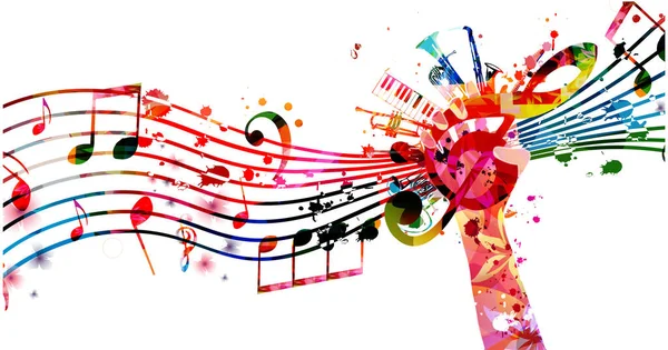 Cartel Musical Colorido Con Clef Ilustración Vectorial Instrumentos Musicales Fondo — Vector de stock