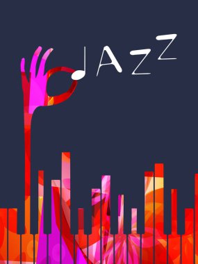 Renkli müzikal Jazz poster müzik aletleri vektör illüstrasyonu. Canlı konser etkinlikleri, müzik festivalleri ve gösteriler için oyuncu arka planı, parti broşürü