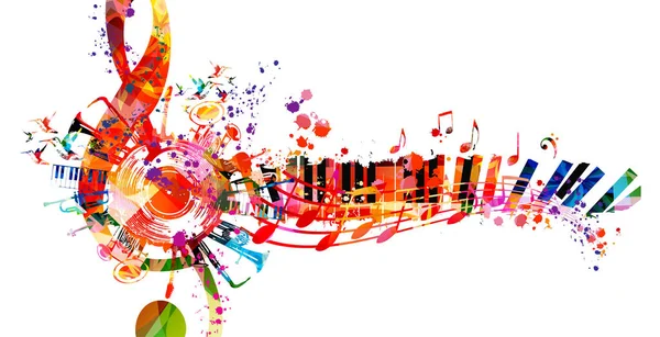 Kolorowy Plakat Muzyczny Clef Instrumentów Muzycznych Wektor Ilustracji Zabawne Tło — Wektor stockowy