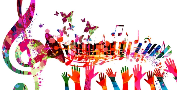 Affiche Musicale Colorée Avec Clef Illustration Vectorielle Instruments Musique Fond — Image vectorielle