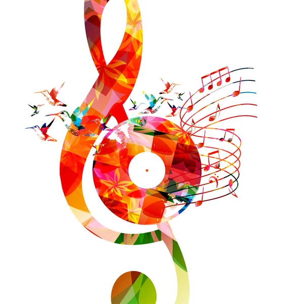 Colorido Disco Vinilo Clef Con Notas Musicales Pentagramas Pájaros Para — Archivo Imágenes Vectoriales