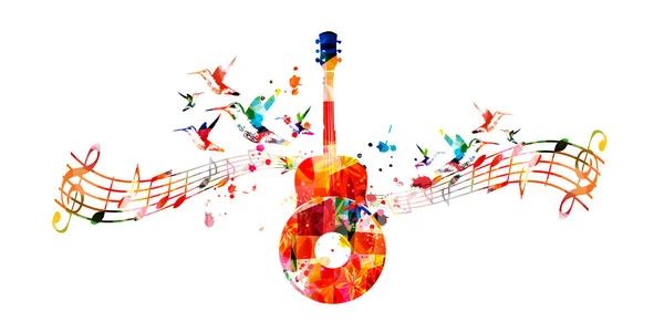 五彩缤纷的吉它 带着唱片盘和乐谱 背景洁白 艺术节海报 现场音乐会 创意吉他设计 — 图库矢量图片