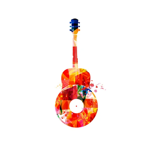 白い背景にレコードディスクとカラフルなギター 芸術音楽祭ポスター ライブコンサート 創造的なアコースティックギターのデザイン — ストックベクタ