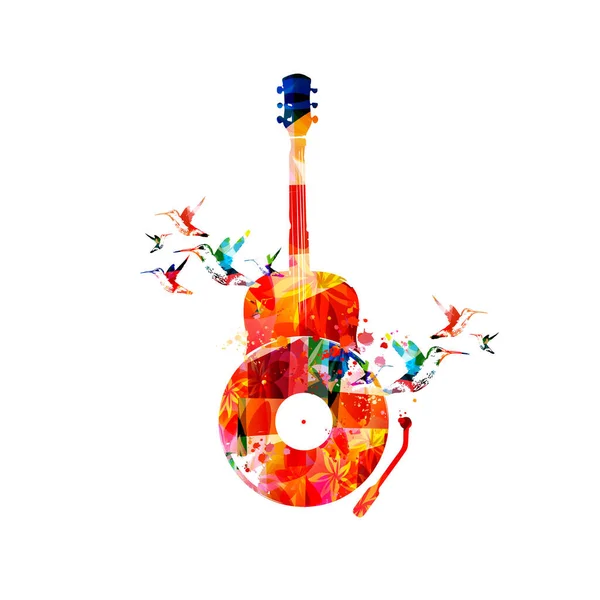 Барвиста Гітара Рекордним Диском Білому Тлі Арт Музичний Фестиваль Плакат — стоковий вектор