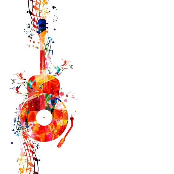 色彩斑斓的吉他 有唱片盘和音乐笔记 背景为白色 艺术节海报 现场音乐会 创意吉他设计 — 图库矢量图片