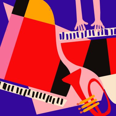 Müzik enstrümanları renkli vektör resimli müzikal promosyon posteri. Violoncello, euphonium ve trompet konser etkinlikleri, caz müzik festivalleri ve gösteriler için, parti broşürleri