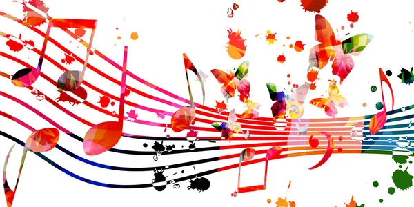 Colorful Musical Poster Notes Butterflies Vector Illustration Playful Background Live — Stock Vector
