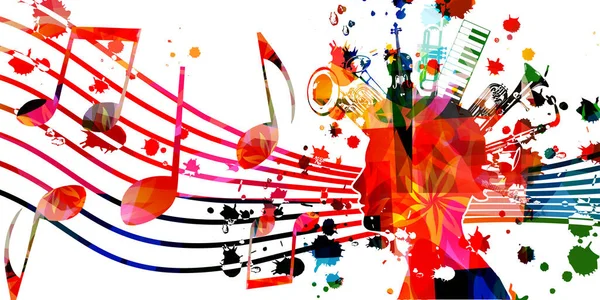 五彩缤纷的音乐海报 附有音符和乐器矢量图解 现场音乐会 音乐节和表演 派对传单的有趣背景 — 图库矢量图片