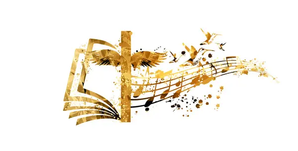 Golden Christian Cross Music Notes Isolated Vector Illustration Religion Themed — Stock Vector