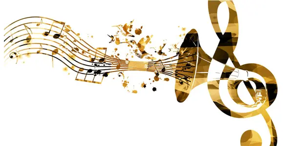 Creative Music Style Template Vector Illustration Golden Gramophone Music Staff — Stock Vector