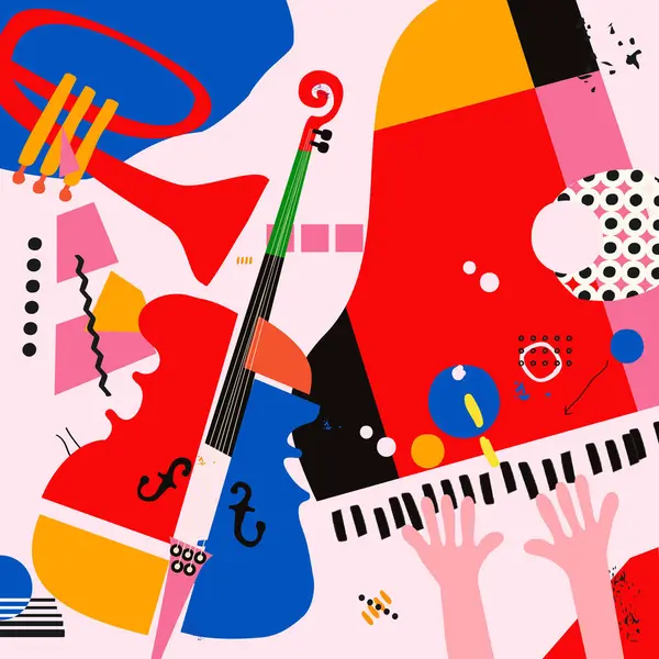 Manifesto Sessioni Musica Jazz Multicolore Disegnato Mano Volantino Promozionale Artsy — Vettoriale Stock