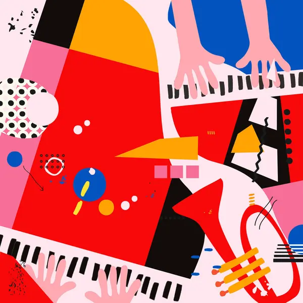 Musique Fond Coloré Avec Trompette Piano Illustration Vectorielle Isolée Affiche Illustration De Stock
