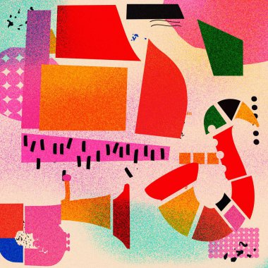 Soyut Müzik Arkaplanı, vektör çizimi. Müzik aletleriyle kolaj.