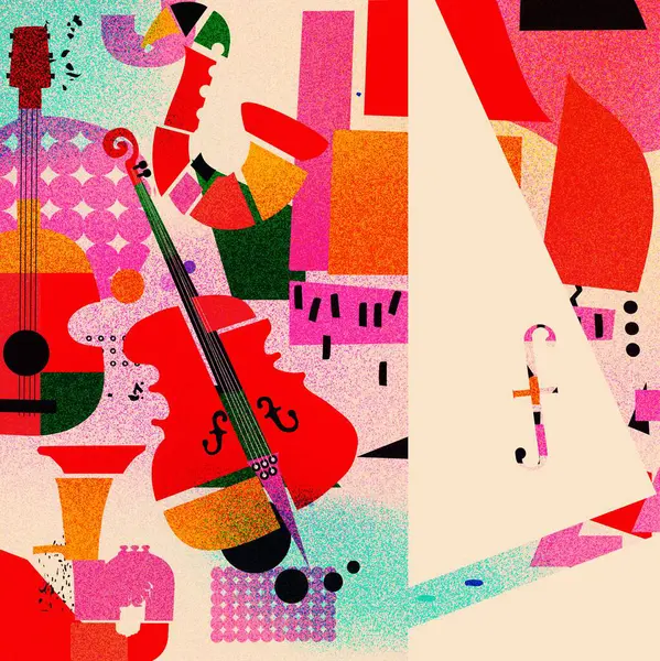 Abstract Music Background Illustration Vectorielle Collage Avec Instruments Musique — Image vectorielle