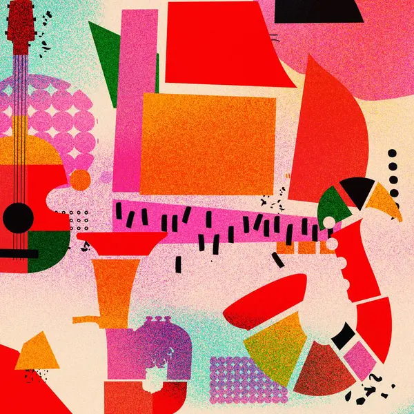 Fondo Musical Abstracto Ilustración Vectorial Collage Con Instrumentos Musicales Gráficos Vectoriales