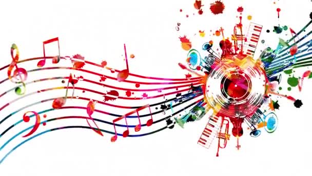 Fondo Musical Con Coloridos Instrumentos Musicales Animación Discos Vinilo Animación — Vídeo de stock