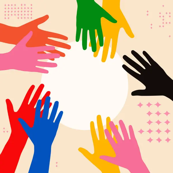 Colorful Human Hands Vector Illustration Charity Help Volunteerism Social Care Royalty Free Stock Illustrations
