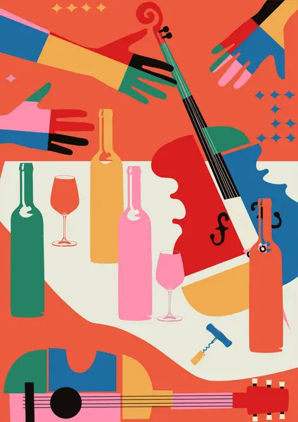 Cartaz Colorido Desenhado Mão Para Uma Festa Com Música Vivo Gráficos De Vetores